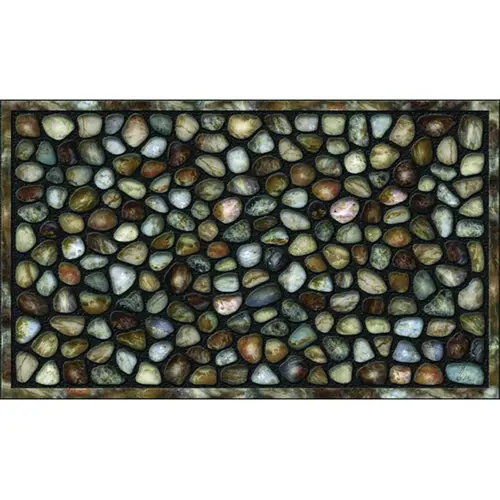 Masterpiece Door Mat, 30 in L, 18 in W, River Rocks Pattern, Fiber Surface
