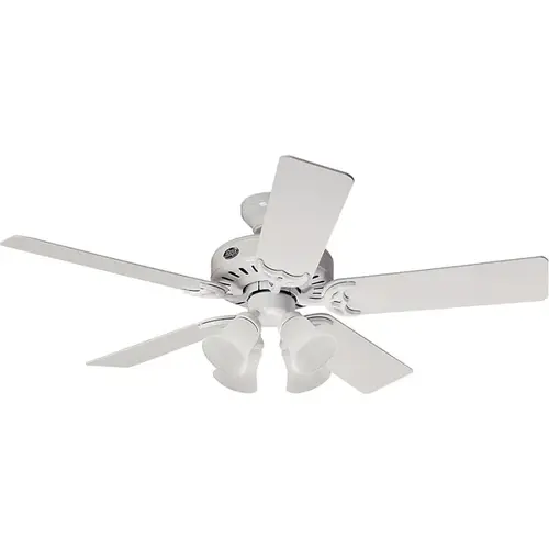 Ceiling Fan, 5-Blade, Bleached Oak/White Blade, 52 in Sweep, 3-Speed, With Lights: Yes Ceiling Fan, 5-Blade, Bleached Oak/White Blade, 52 in Sweep, 3-Speed, With Lights: Yes