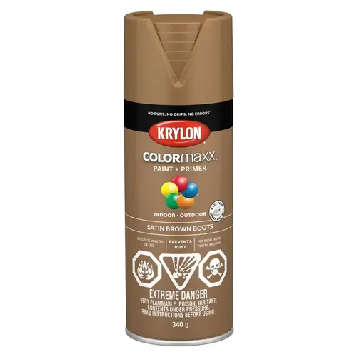 COLORmaxx Paint and Primer, Satin, Brown Boots, 12 oz, Can COLORmaxx Paint and Primer, Satin, Brown Boots, 12 oz, Can