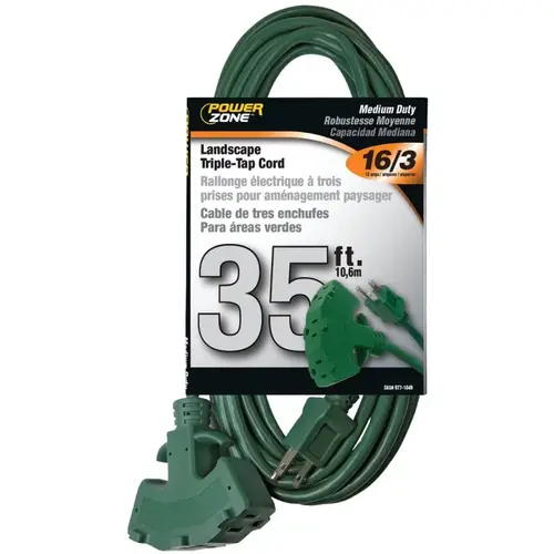 Extension Cord, 16 AWG Cable, 35 ft L, 13 A, 125 V, Green Extension Cord, 16 AWG Cable, 35 ft L, 13 A, 125 V, Green