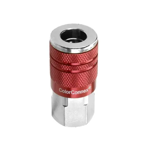Coupler, 1/4 in, FNPT, Aluminum/Steel, Anodized Red