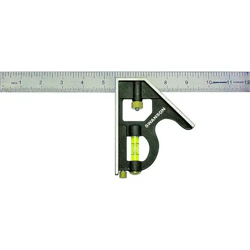 Combination Square, 1 in W Blade, 12 in L Blade, SAE Graduation, Stainless Steel Blade Combination Square, 1 in W Blade, 12 in L Blade, SAE Graduation, Stainless Steel Blade