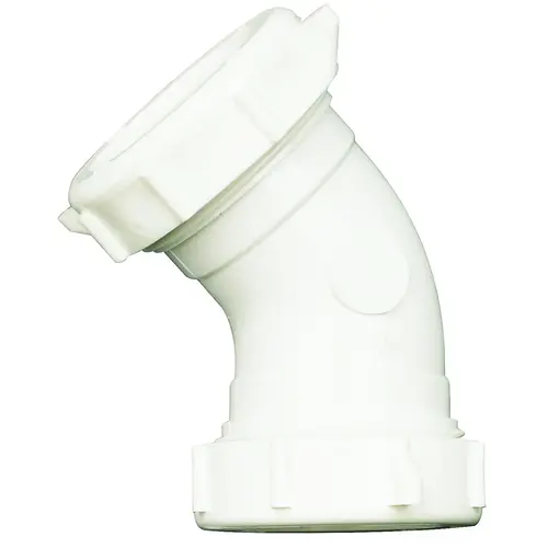 Drain Pipe Elbow, 1-1/2 in, 45 deg Angle, PVC, White Drain Pipe Elbow, 1-1/2 in, 45 deg Angle, PVC, White