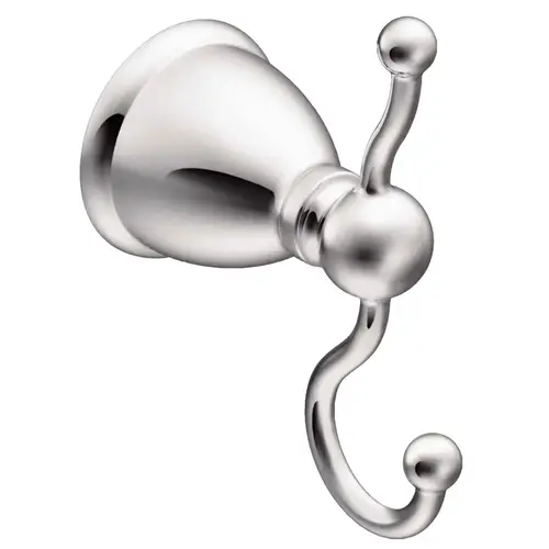 Caldwell Series Robe Hook, 2-Hook, Zinc, Chrome, Wall Mounting