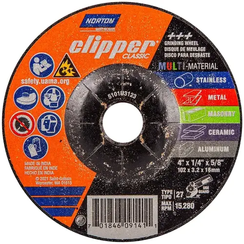 Clipper Classic AC AO/SC Series Grinding Wheel, 4 in Dia, 1/4 in Thick, 5/8 in Arbor Clipper Classic AC AO/SC Series Grinding Wheel, 4 in Dia, 1/4 in Thick, 5/8 in Arbor