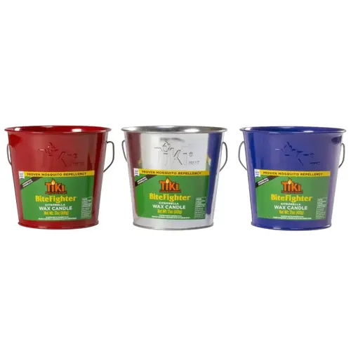 Wax Bucket Candle, Blue/Red/Silver, Citronella, 35 hr Burn Time, 17 oz Wax Bucket Candle, Blue/Red/Silver, Citronella, 35 hr Burn Time, 17 oz