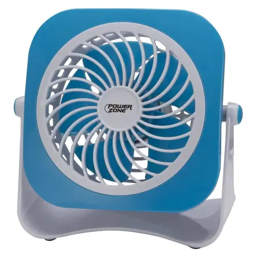 Tabletop Fan, 5 VDC, 4 in Dia Blade, 5-Blade, 2-Speed, 48 in L Cord, White/Blue OR White/Red - pack of 4