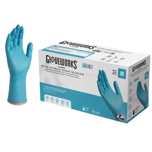 Non-Sterile Disposable Gloves, M, Nitrile, Powder-Free, Blue, 300 mm L - pack of 50 Non-Sterile Disposable Gloves, M, Nitrile, Powder-Free, Blue, 300 mm L - pack of 50