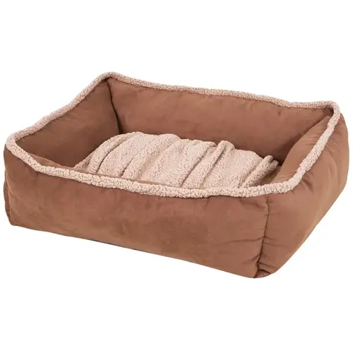Pet Lounger, 24 in L, 20 in W, Rectangular, High-Loft Recycled Polyfill Fill, Suede Fabric Cover