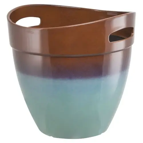 Planter, 14.8 in Dia, Round, Resin, Teal - pack of 4 Planter, 14.8 in Dia, Round, Resin, Teal - pack of 4