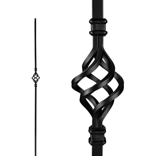 Single Basket Stair Baluster, 44 in H, 1/2 in W, Square, Steel, Black, Powder-Coated/Semi-Matte Single Basket Stair Baluster, 44 in H, 1/2 in W, Square, Steel, Black, Powder-Coated/Semi-Matte