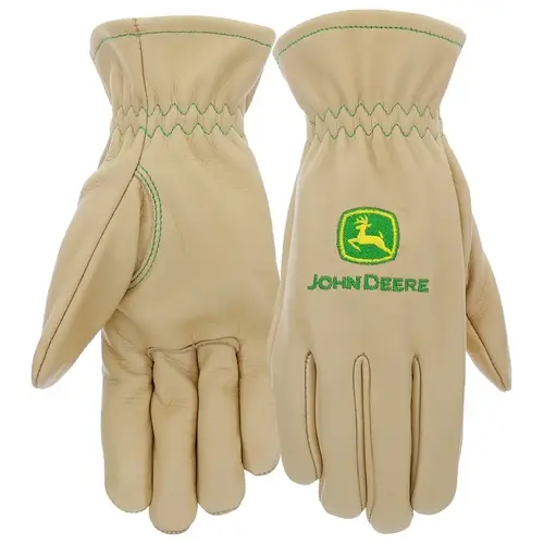 John Deere Work Gloves, Women's, S/M, 3-1/2 in L, Slip-On Cuff, Cow Grain Leather, Beige Pair John Deere Work Gloves, Women's, S/M, 3-1/2 in L, Slip-On Cuff, Cow Grain Leather, Beige Pair