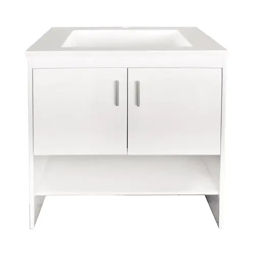 Econo Luxe Series Bathroom Vanity, 29-1/8 in W Cabinet, 15-3/4 in D Cabinet, MDF, White Econo Luxe Series Bathroom Vanity, 29-1/8 in W Cabinet, 15-3/4 in D Cabinet, MDF, White