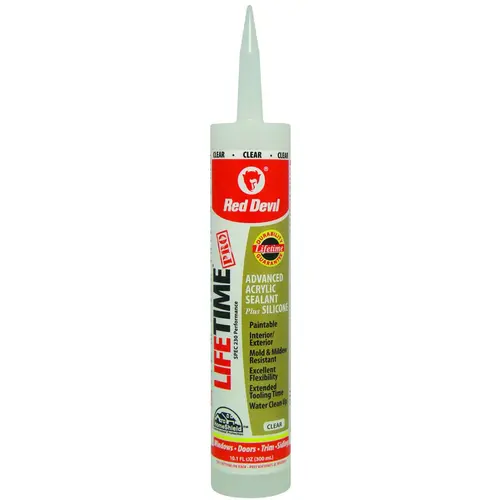 Lifetime Acrylic Sealant, Clear, -20 to 180 deg F, 10.1 fl-oz Cartridge