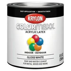 KRYLON K05612007 ColorMaxx Gloss Interior/Exterior Wall Paint, White, 1/2 Pt.