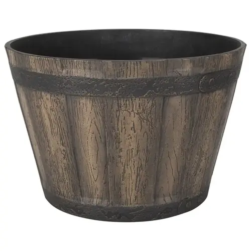 Barrel Planter, 14-3/4 in Dia, Round, Whiskey Barrel Design, Resin, Weathered Oak - pack of 6 Barrel Planter, 14-3/4 in Dia, Round, Whiskey Barrel Design, Resin, Weathered Oak - pack of 6