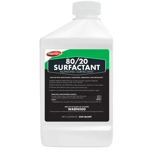 80/20 Non-Ionic Surfactant, Liquid, Spray Application, 1 qt Bottle Amber/Clear 80/20 Non-Ionic Surfactant, Liquid, Spray Application, 1 qt Bottle Amber/Clear