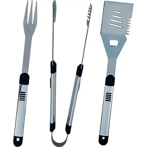 Barbecue Tool Set with Handle and Hanger, 1.9 mm Gauge, Stainless Steel Blade, Stainless Steel Barbecue Tool Set with Handle and Hanger, 1.9 mm Gauge, Stainless Steel Blade, Stainless Steel