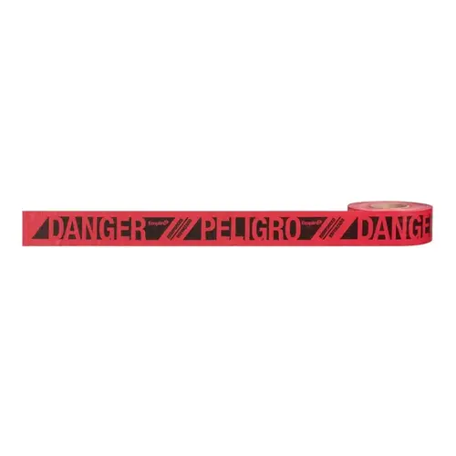 Barricade Tape, 500 ft L, 3 in W, Danger/Peligro, Red Background Barricade Tape, 500 ft L, 3 in W, Danger/Peligro, Red Background