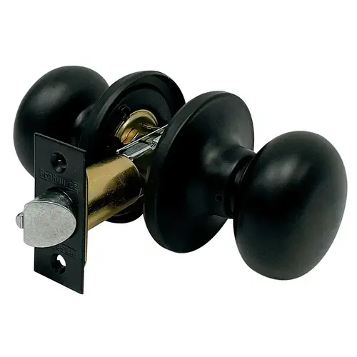 ProSource Passage Knob, Metal, Matte Black, 2-3/8 to 2-3/4 in Backset, 1-3/8 to 1-3/4 in Thick Door
