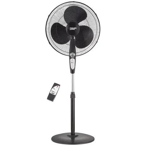Stand Fan, 120 V, 0.54 A, 90 deg Sweep, 18 in Dia Blade, 3-Blade, Plastic Blade, Black Stand Fan, 120 V, 0.54 A, 90 deg Sweep, 18 in Dia Blade, 3-Blade, Plastic Blade, Black