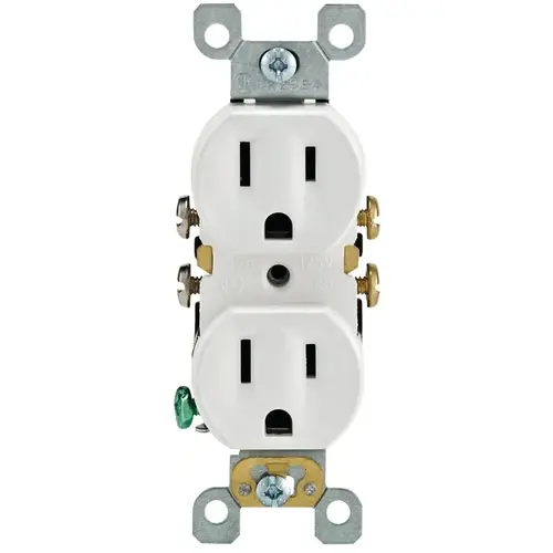 Duplex Receptacle, 2 -Pole, 15 A, 125 V, Push-In, Side Wiring, NEMA: 5-15R, White Duplex Receptacle, 2 -Pole, 15 A, 125 V, Push-In, Side Wiring, NEMA: 5-15R, White