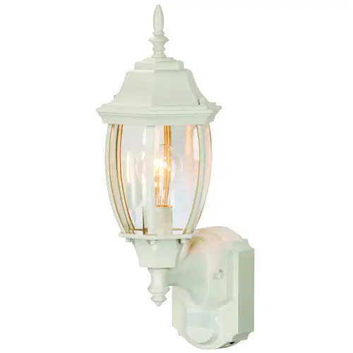 Motion Sensing Outdoor Wall Lantern, 100W Max, White, 18.5" H
