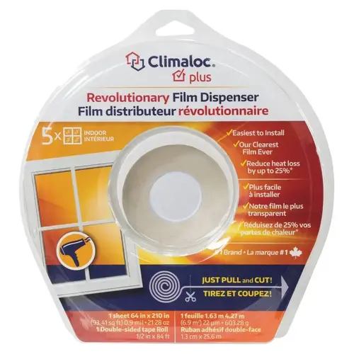 Window Film Dispenser, 64 in W, 0.9 mil Thick, 210 in L, Polypropylene, Clear Window Film Dispenser, 64 in W, 0.9 mil Thick, 210 in L, Polypropylene, Clear