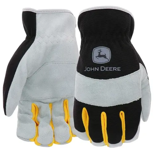 Work Gloves, Slip-On, Men's, L, Keystone Thumb, Shirred Cuff, Spandex Back, Black/Gray Pair