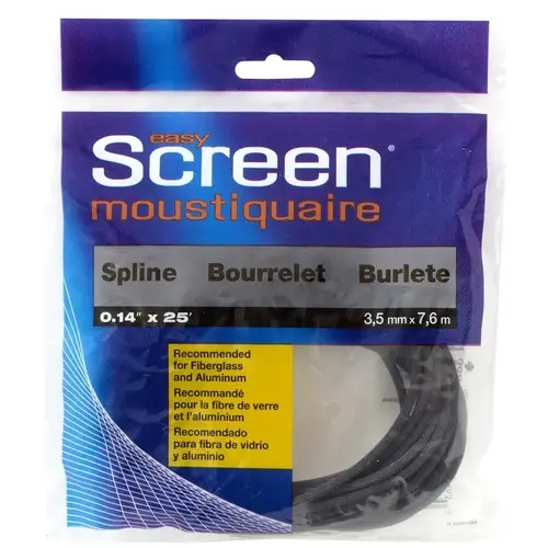 SS1425B Window Screen Spline, 0.140 in D, 25 ft L, PVC, Black SS1425B Window Screen Spline, 0.140 in D, 25 ft L, PVC, Black