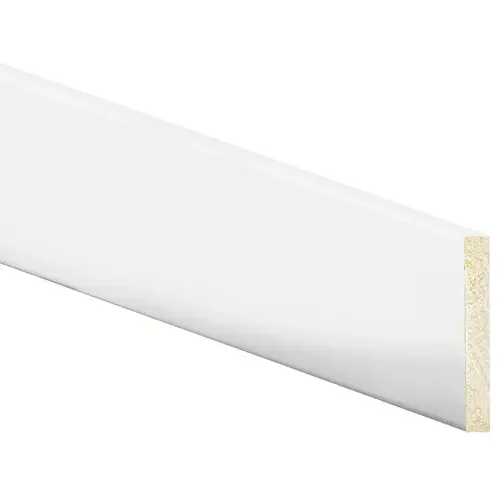 Modern Baseboard Moulding, 8 ft L, 4 in W, 1/2 in Thick, Polystyrene, Crystal White - pack of 12
