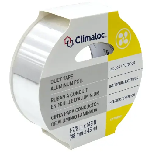Duct Tape, 148 ft L, 1-7/8 in W, Aluminum Backing, Silver Duct Tape, 148 ft L, 1-7/8 in W, Aluminum Backing, Silver