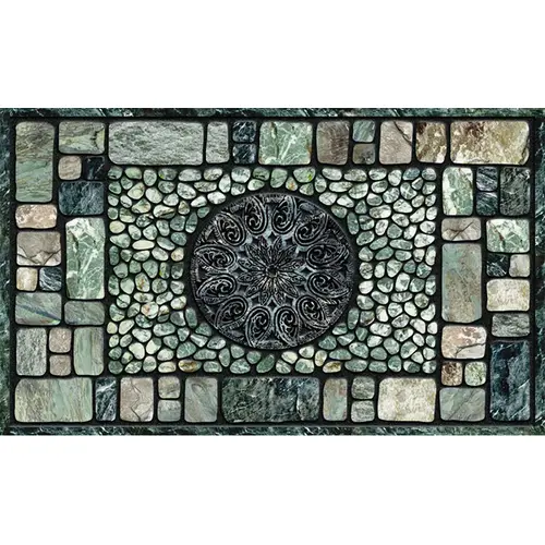 Masterpiece Door Mat, 30 in L, 18 in W, Notre Dame Pattern, Flocked Fiber Surface, Gray
