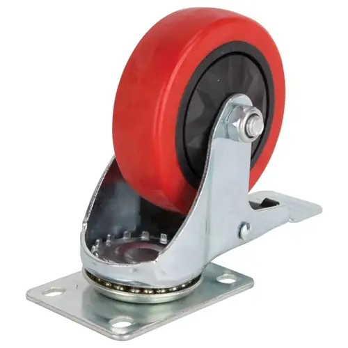 Swivel Caster with Brake, 4 in Dia Wheel, 30 mm W Wheel, PU Wheel, Red, 220 lb Swivel Caster with Brake, 4 in Dia Wheel, 30 mm W Wheel, PU Wheel, Red, 220 lb