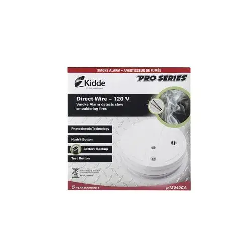 Smoke Alarm, 10 ft, LED Display, 85 dB, Alarm: Audio, Photoelectric Sensor, White Smoke Alarm, 10 ft, LED Display, 85 dB, Alarm: Audio, Photoelectric Sensor, White