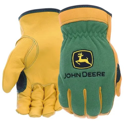 Gloves, Men's, 2XL, Keystone Thumb, Shirred Elastic Cuff, Spandex Back, Green/Yellow Pair