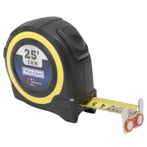 Tape Measure, 25 ft L Blade, 1 in W Blade, Steel Blade, ABS Plastic Case, Yellow Case Tape Measure, 25 ft L Blade, 1 in W Blade, Steel Blade, ABS Plastic Case, Yellow Case