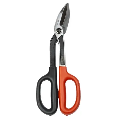 Tinner Snip, 11-1/4 in OAL, 2 in L Cut, Long, Straight Cut, Steel Blade, Black/Rawhide Handle