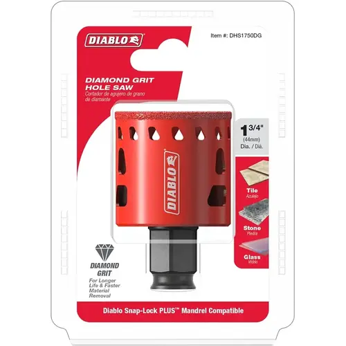 Diamond Grit Hole Saw, 1-3/4 in Dia