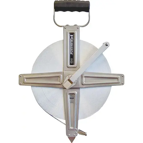 Tape Measure, 300 ft L Blade, 3/8 in W Blade, Steel Blade, Stainless Steel Case, Chrome Case