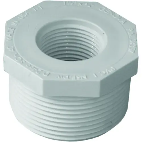 Reducer Bushing, 1-1/2 x 3/4 in, MPT x FPT, PVC, SCH 40 Schedule Reducer Bushing, 1-1/2 x 3/4 in, MPT x FPT, PVC, SCH 40 Schedule
