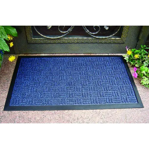 Door Mat, 30 in L, 18 in W, Non-Woven Surface, Blue Door Mat, 30 in L, 18 in W, Non-Woven Surface, Blue