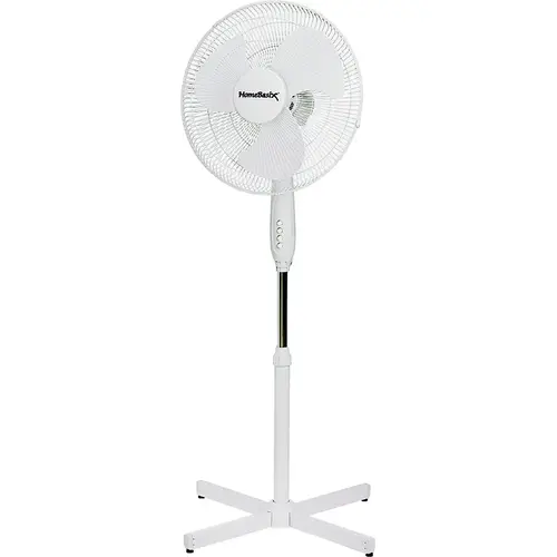 Oscillating Floor Fan, 120 V, 0.42 A, 90 deg Sweep, 16 in Dia Blade, 3-Blade, Plastic Blade White Oscillating Floor Fan, 120 V, 0.42 A, 90 deg Sweep, 16 in Dia Blade, 3-Blade, Plastic Blade White