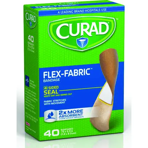 Flex-Fabric CUR45245 Adhesive Bandage, 3/4 in W, 2-1/2 in L, Fabric Bandage Tan Flex-Fabric CUR45245 Adhesive Bandage, 3/4 in W, 2-1/2 in L, Fabric Bandage Tan
