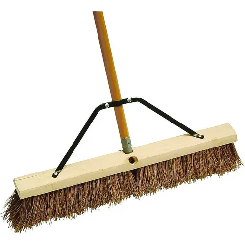 Push Broom, 24 in Sweep Face, 3 in L Trim, Palmyra Bristle, 60 in L, Threaded with Brace Brown
