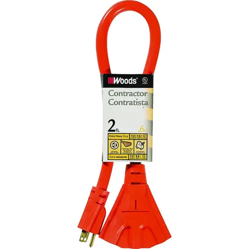 Extension Cord, 2 ft L, 3 -Outlet, 15 A, 125 V, Orange Sheath Extension Cord, 2 ft L, 3 -Outlet, 15 A, 125 V, Orange Sheath