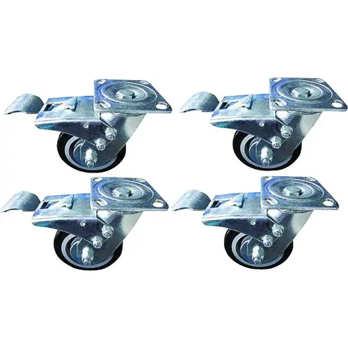 YTL-002-742 Caster Set, 5 in Dia Wheel, 2 in Thick Wheel, 300 lbs Load, PU & Steel, Black & Silver - pack of 4 YTL-002-742 Caster Set, 5 in Dia Wheel, 2 in Thick Wheel, 300 lbs Load, PU & Steel, Black & Silver - pack of 4