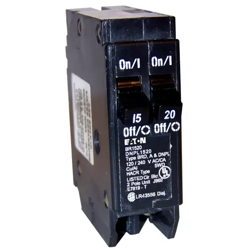 Circuit Breaker, Duplex, Type DNPL, 15 to 20 A, 2 -Pole, 120 VAC