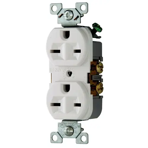 Duplex Receptacle Wallplate, 2 -Pole, 20 A, 250 V, NEMA: 6-15R, White