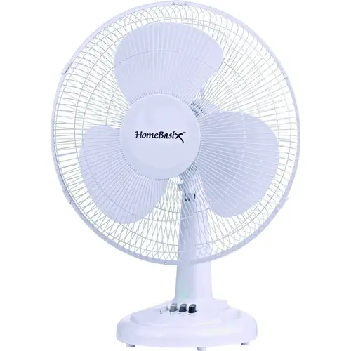 Oscillating Table Fan, 120 V, 16 in Dia Blade, 3-Blade, 3-Speed, 72 in L Cord, White